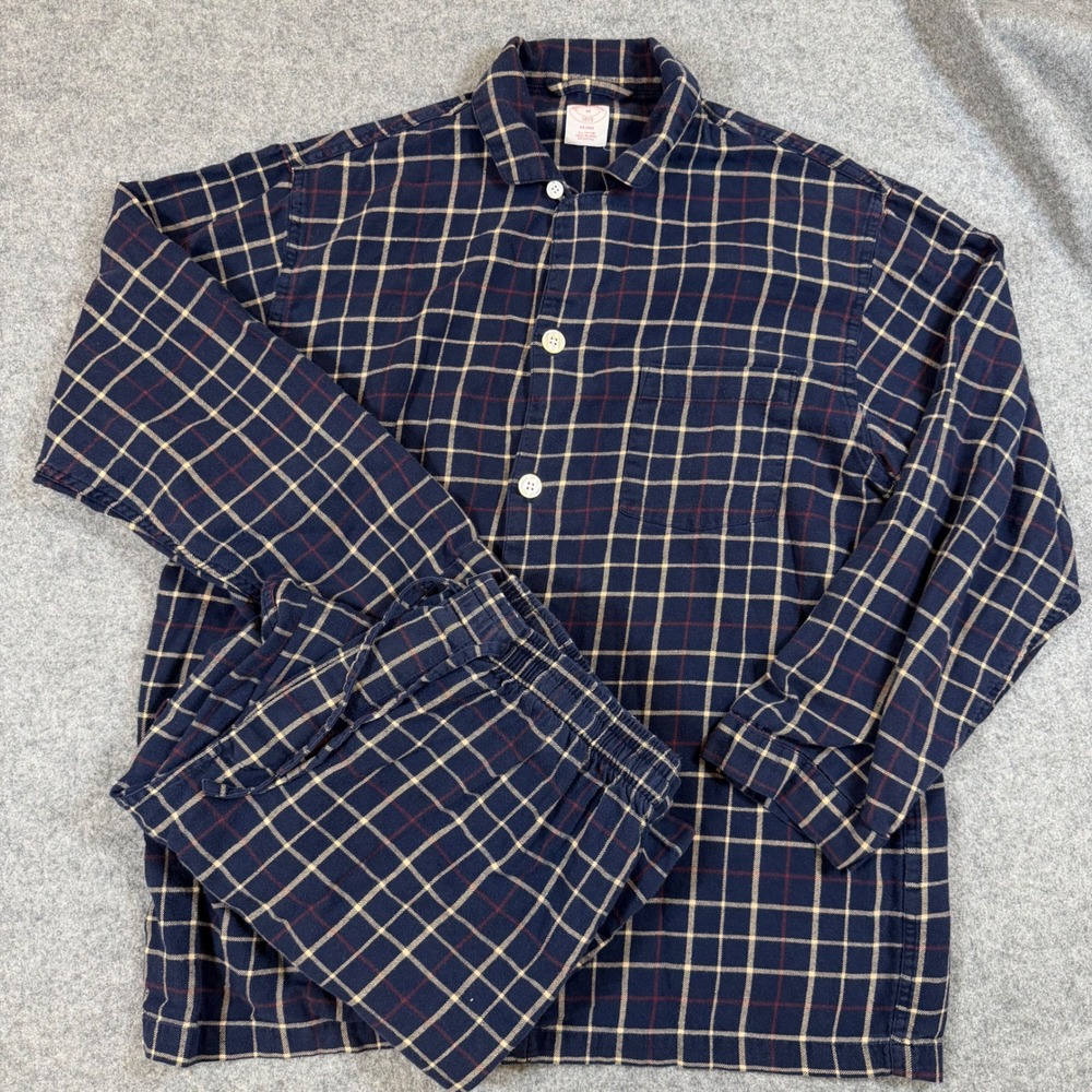 Brooks Brothers 1818 Mens Navy Blue Windowpane Plaid Cotton Pajama Set Size M